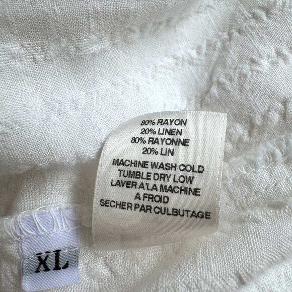Self Contrast Womens Tracy Blouse Top Size XL Linen Blend Seersucker White - Picture 6 of 7